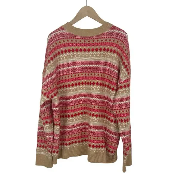 LOFT Striped Fair Isle Everyday Sweater Cotton Blend Red and Tan Size Large - Picture 4 of 7